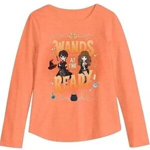 Wanda at the ready Harry Potter orange long sleeve shirt